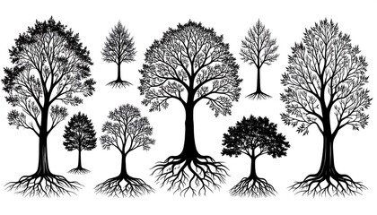 Black and white tree silhouettes
