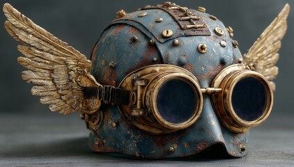 Fototapeta premium Mechanical Art Design with Vintage Gears and Gas Mask. Generative AI