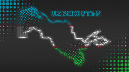 Neon Uzbekistan Map Outline Futuristic Glow with National Colors Illustration