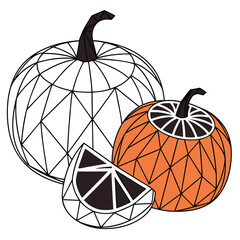 Geometric pumpkin design for halloween season with orange and black color scheme