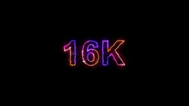 Glowing neon light 16K text animation. Social media milestone motion and subscribers celebration .16K followers or subscribers animation.