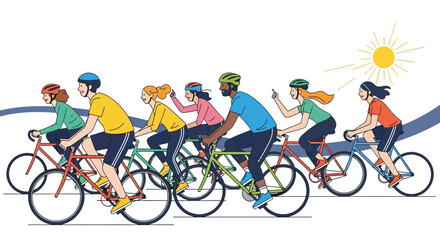 Obraz premium Group of Friends or Family Riding Bicycles in the Sunny Weather and Enjoying