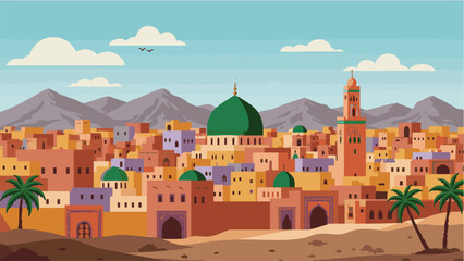 Moroccan Medina with Atlas Mountains in the Background