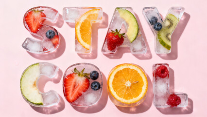 Naklejka premium nspirational text Stay Cool fruit ice letters