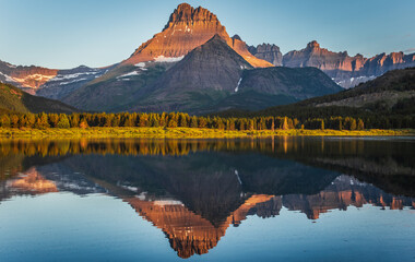 Crystal Clear Reflections of the Mountains on Swiftcurrent Lake, Many Glacier, Glacier National Park, Montana