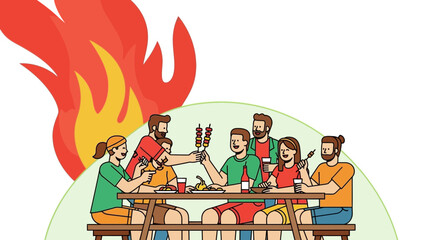 Friends Gathered Together at a Festive Barbecue Enjoying Food and Drink Celebrations