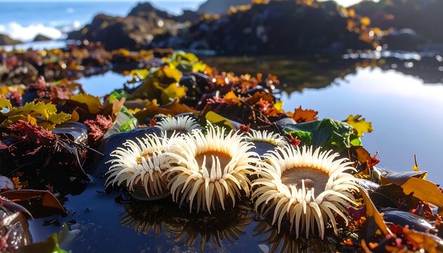 Coastal anemones in tide pool