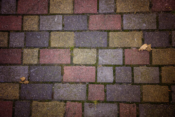 Old Stone Pavement Texture Background, Ancient Granite Cobblestone Road Pattern, Color Vintage Block Sidewalk Mockup, Paved Roadway Banner with Copy Space for Text