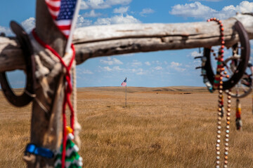 Trinkets and Keepsakes Frame the Geographic Center of the United States, North of Belle Fourche, South Dakota. USA