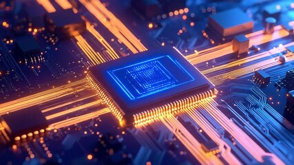 Digital Processor Circuitry: Modern Technology Visualization and Electronic Components - Powered by Adobe