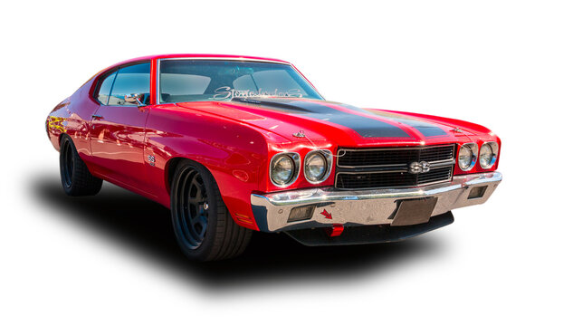 Red Chevrolet Chevelle SS 1970. White background