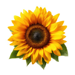 Fototapeta premium sunflower png yellow petals png sunflower head png green leaves png bright flower png garden flower png transparent background image