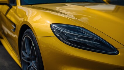 Close-Up of Yellow Sports Car Headlight