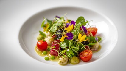 Colorful Gourmet Salad with Edible Flowers