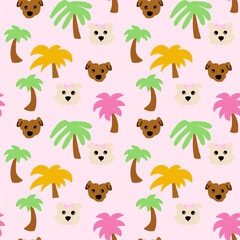 Fototapeta premium Tropical Dog Pattern with Palm Trees – Cute Summer Seamless Design