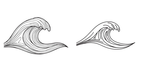 Stylized Black and White Line Art Waves