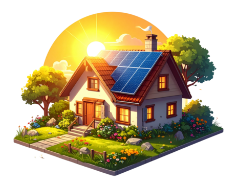 Untitled design - House with solar panel and sun icon illustration .ai generative, tr