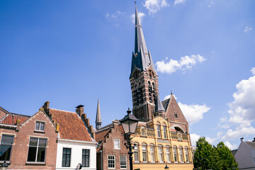Obraz premium Beautiful Church Tower in town square of Culemborg