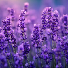 Fototapeta premium Vibrant Lavender Field - A Close-Up of Purple Blossoms.