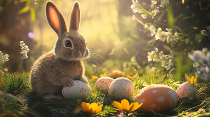 easter bunny with eggs