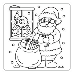 Cute Christmas Bold and Easy Coloring Pages, Line Art, Vectors Illustration, Black and White, 8.5x8.5