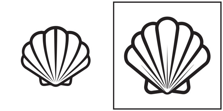 Simple Seashell Outline Icon in Black and White