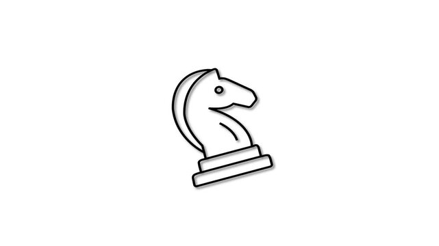 Minimalistic white horse icon animation on a solid black background. The horse moves in a smooth loop&mdash;either walking, rearing, or galloping&mdash;designed in clean vector style.