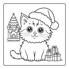 Cute Christmas Bold and Easy Coloring Pages, Line Art, Vectors Illustration, Black and White, 8.5x8.5