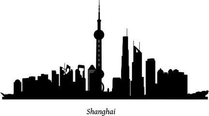 Shanghai skyline silhouette on white background