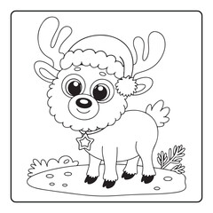 Cute Christmas Bold and Easy Coloring Pages, Line Art, Vectors Illustration, Black and White, 8.5x8.5