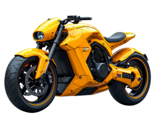 yellow electric motorcycle futuristic design powerful isolated on transparent backgro