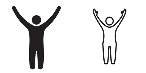 Person with Raised Arms Icon Set: Silhouette and Outline Versions