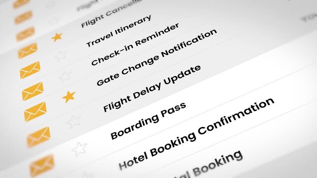 Emil inbox view about travel related emails 4k animation video