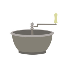 Unique vintage hand-crank ice cream maker sitting on a plain background showcasing its design and functionality for making ice cream at home