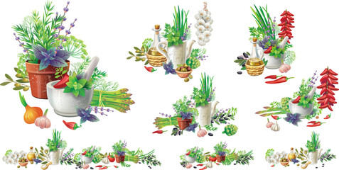 Organic Food Decoration, Botanical Rustic Elements for Cooking, Organic food, and Gourmet artwork.