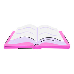 Open book with pink cover resting on a flat surface, showcasing blank pages ready for writing or drawing, ideal for students or creative minds in a quiet setting