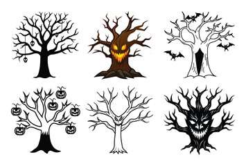 Scary Evil Trees with Haunted Faces – Halloween Spooky Tree Vector Collection

