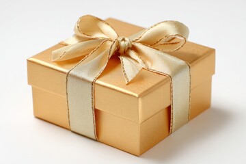 Obraz premium Elegant gold gift box tied with a luxurious satin ribbon, perfect for special occasions