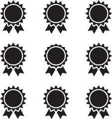 set of nine award badges vector illustration with single scalloped rosette center ai eps png jpeg