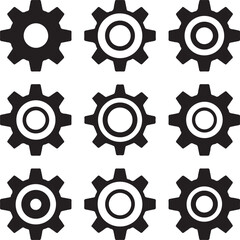 nine gear icons grid minimal mechanical cogwheel system symbol editable vector ai eps jpeg png