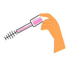hand holding a brush or eye liner or eyebrow brush or cosmetic mascara, Hand holding a syringe ready for vaccination at a healthcare facility during morning hours
