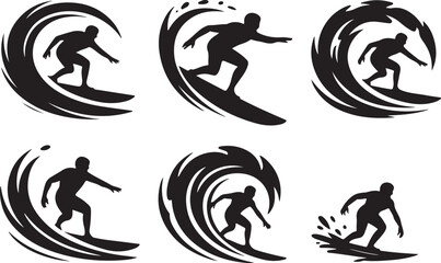 Surfing silhouttee vector on white background