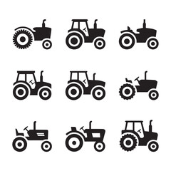 minimalist tractor icon grid nine agricultural machinery silhouettes for web print and app design ai eps jpeg