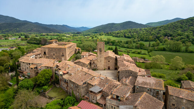 Aerial view of Barruera village in the Pyrenees, Spain