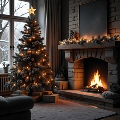 Christmas Tree home decor cozy fire place