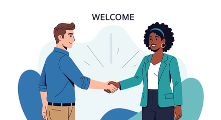Fototapeta premium Illustration depicting a welcoming handshake between two diverse business colleagues