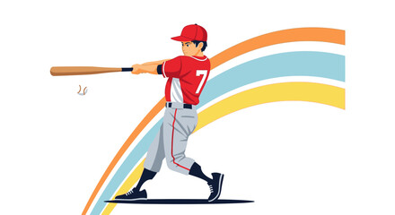 Obraz premium Illustration of a baseball player swinging a bat to hit a ball in action sports game
