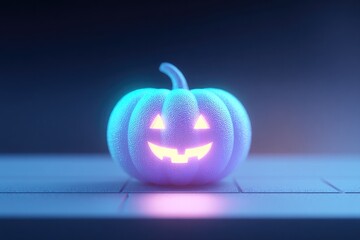 Glowing pumpkin radiates vibrant colors, creating spooky yet pla