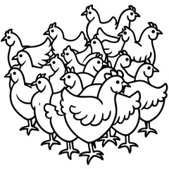 Cheerful Outline Drawing of a Chicken Flock poultry