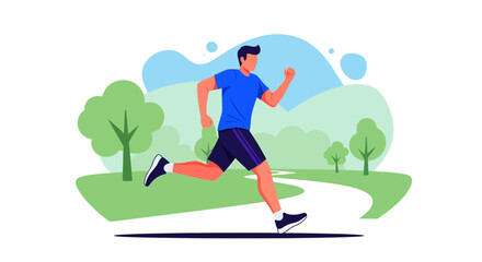 Illustration of a man running outdoors in a park during exercise for health and fitness